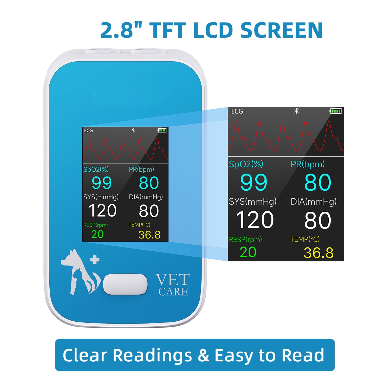 Digital Veterinary Monitor for Dog Cat Pets, Electronic Rechargeable Animal Vital Signs Monitoring Equipment, Blood Pressure and Pulse Oximeter Monitor for Family Hospital Use