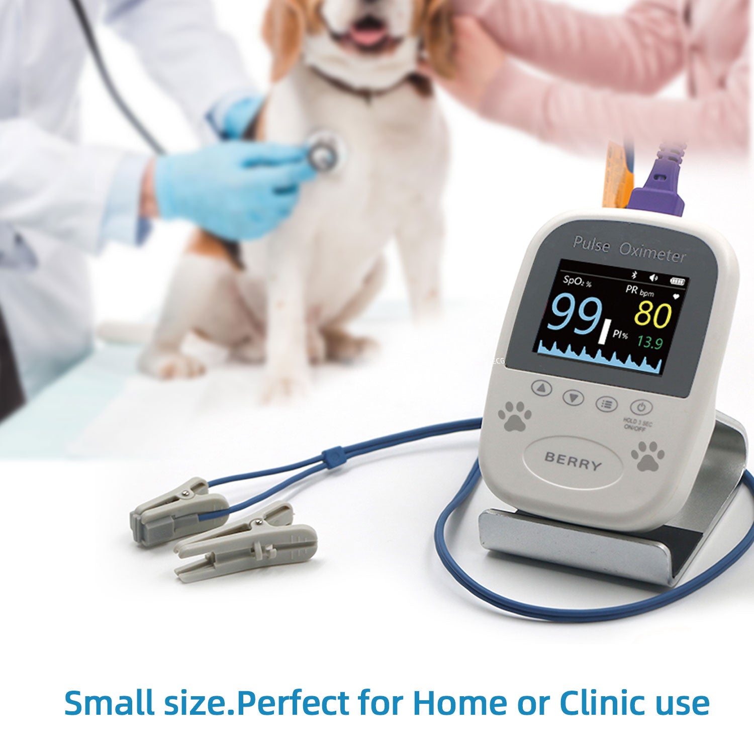 BERRY Veterinary Spo2 Pulse Oximeter,Handheld Digital Animal Pulse Oximeter Equipment for Pet Dog and Cat Tongue Probe,Easy to use and Accurate Monitor, Bluetooth 5.0 & Battery Powered (Not Included)