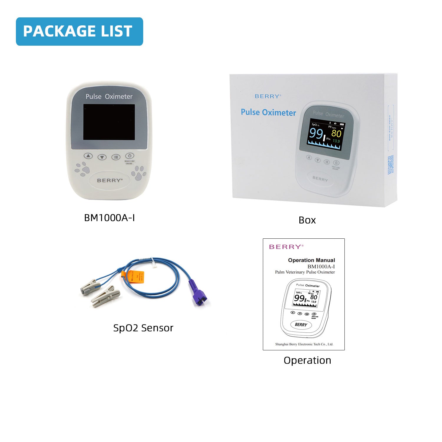 BERRY Veterinary Spo2 Pulse Oximeter,Handheld Digital Animal Pulse Oximeter Equipment for Pet Dog and Cat Tongue Probe,Easy to use and Accurate Monitor, Bluetooth 5.0 & Battery Powered (Not Included)