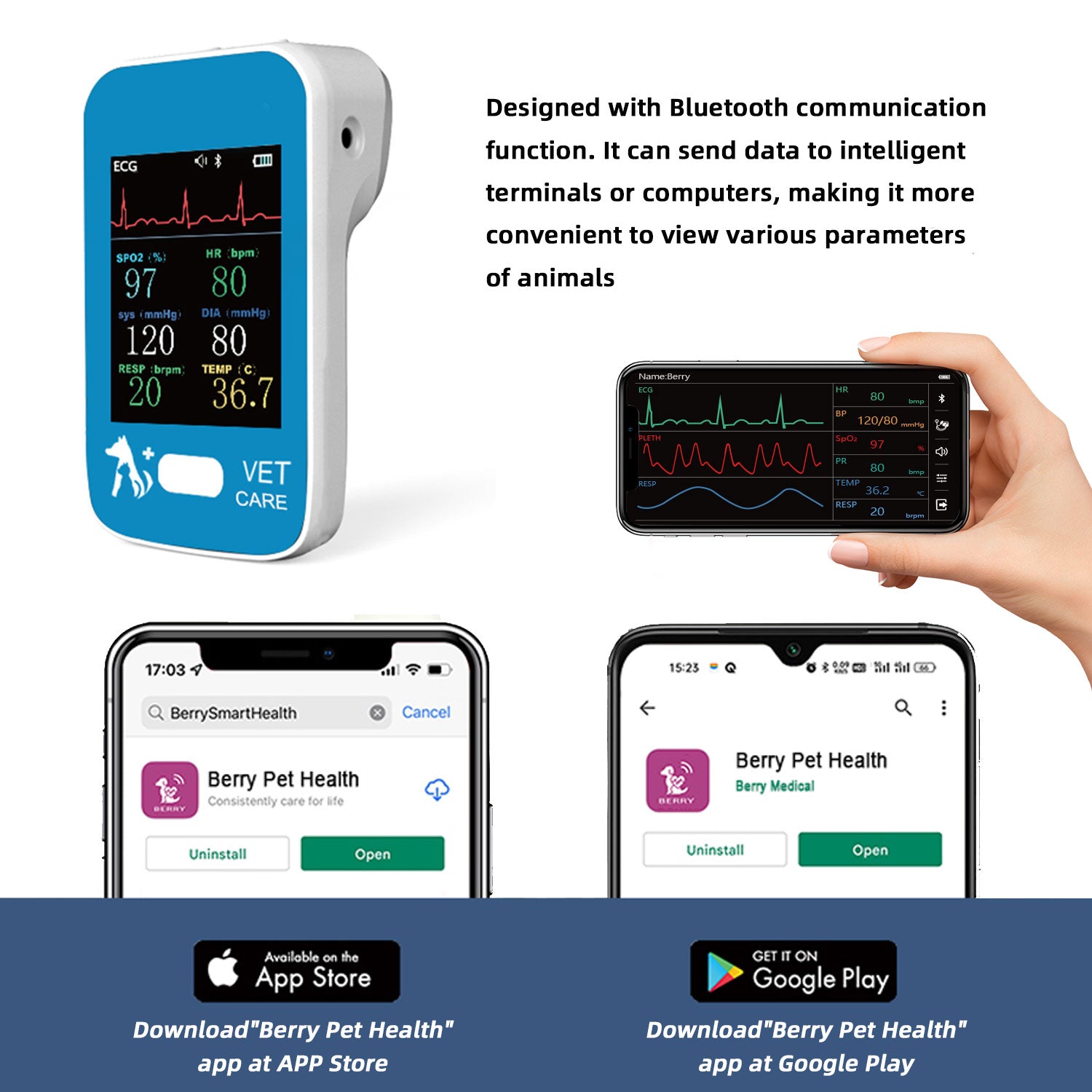 Digital Veterinary Monitor for Dog Cat Pets, Electronic Rechargeable Animal Vital Signs Monitoring Equipment, Blood Pressure and Pulse Oximeter Monitor for Family Hospital Use