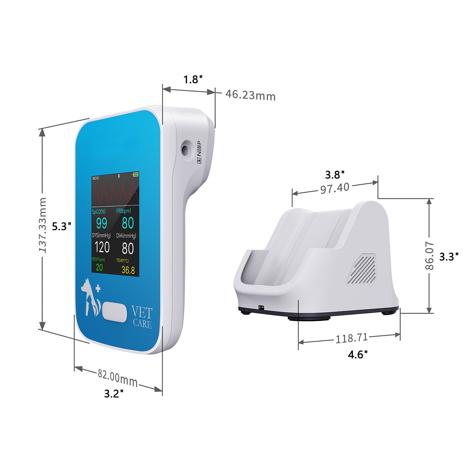 Digital Veterinary Monitor for Dog Cat Pets, Electronic Rechargeable Animal Vital Signs Monitoring Equipment, Blood Pressure and Pulse Oximeter Monitor for Family Hospital Use