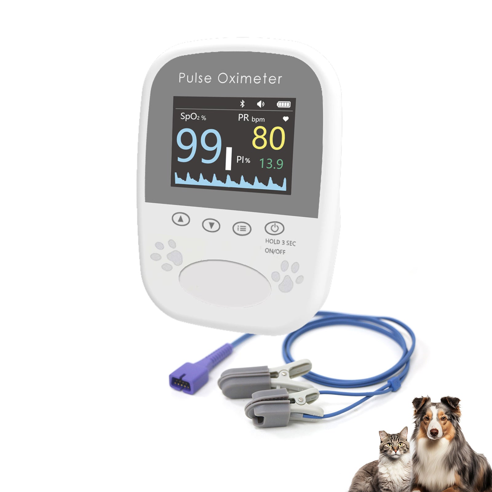 BERRY Veterinary Spo2 Pulse Oximeter,Handheld Digital Animal Pulse Oximeter Equipment for Pet Dog and Cat Tongue Probe,Easy to use and Accurate Monitor, Bluetooth 5.0 & Battery Powered (Not Included)