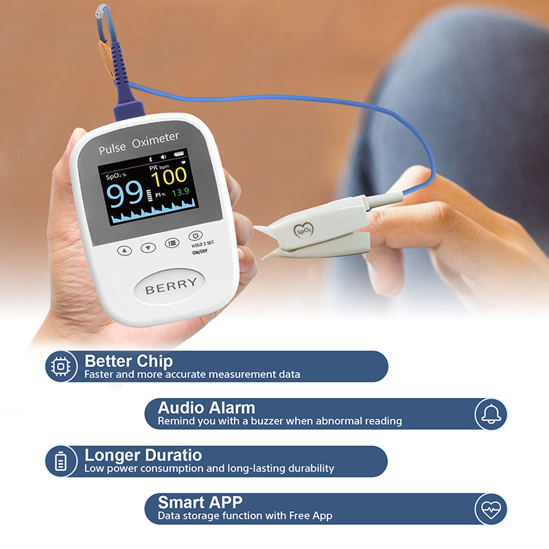 BERRY Bluetooth handheld color display pulse oximeter fit for adult, child CE FDA approved