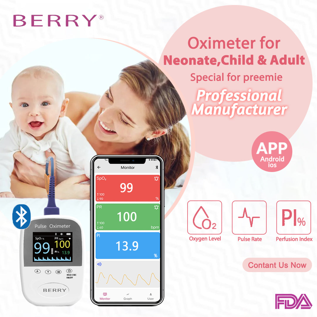 BERRY Bluetooth handheld color display pulse oximeter fit for adult, child CE FDA approved